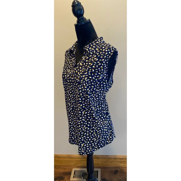 Jones New York Blouse Size ? 1X or 2X + Stretch Navy Polka Dot Sleeveless Collar - Picture 3 of 11